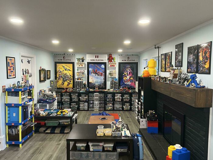 Neatly organized room with toy storage and posters, showcasing next-level organization skills.