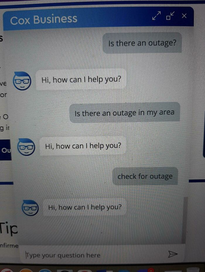 Chat conversation with repetitive "Hi, how can I help you?" replies, reflecting infuriating chat support interactions.