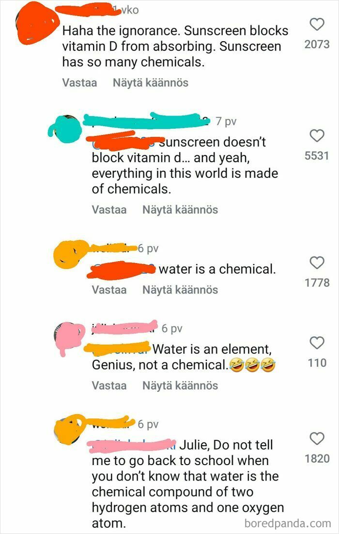 Screenshot of comments discussing misunderstandings about chemistry concepts, related to dumbest posts of 2024.