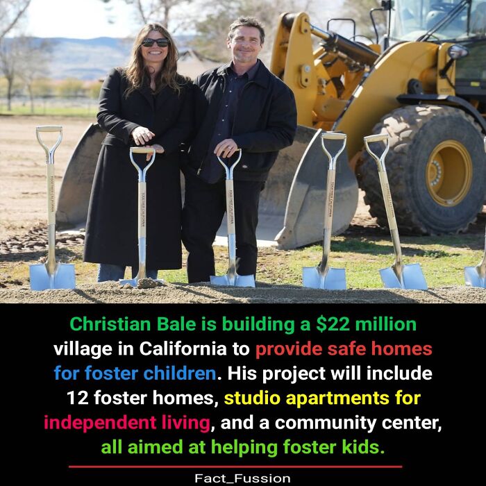 Construction site with shovels and people, highlighting fascinating facts about building projects for foster children.