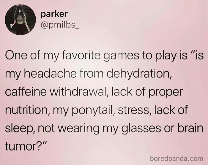 Funny post about moms questioning headache causes, highlighting humor in daily struggles.