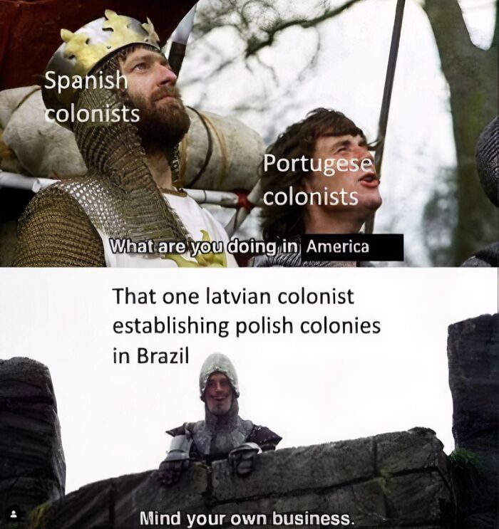 History memes showing colonists with funny captions about unusual colonization efforts.