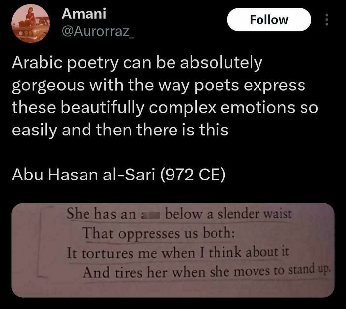 Hilarious history meme about Arabic poetry humorously comparing past and present expressions.