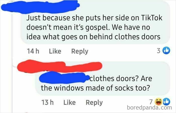 Two comments with humorous typos about "clothes doors," highlighting dumbest posts in 2024.