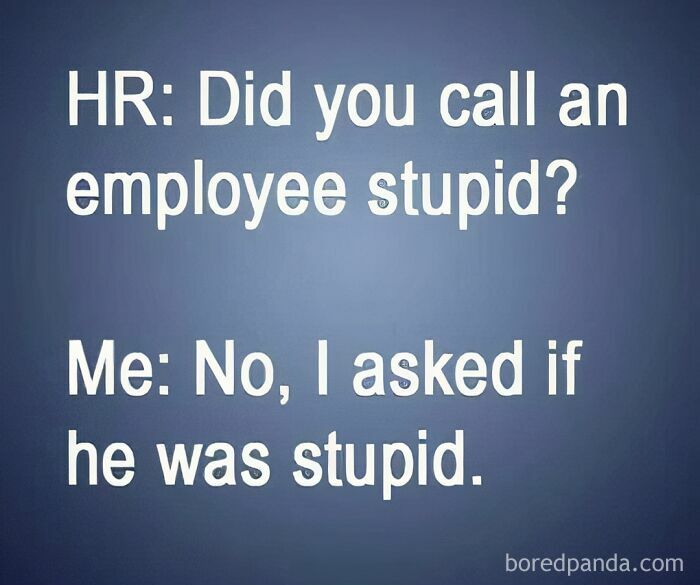 Funny meme about HR asking if an employee was called stupid, illustrating office humor.