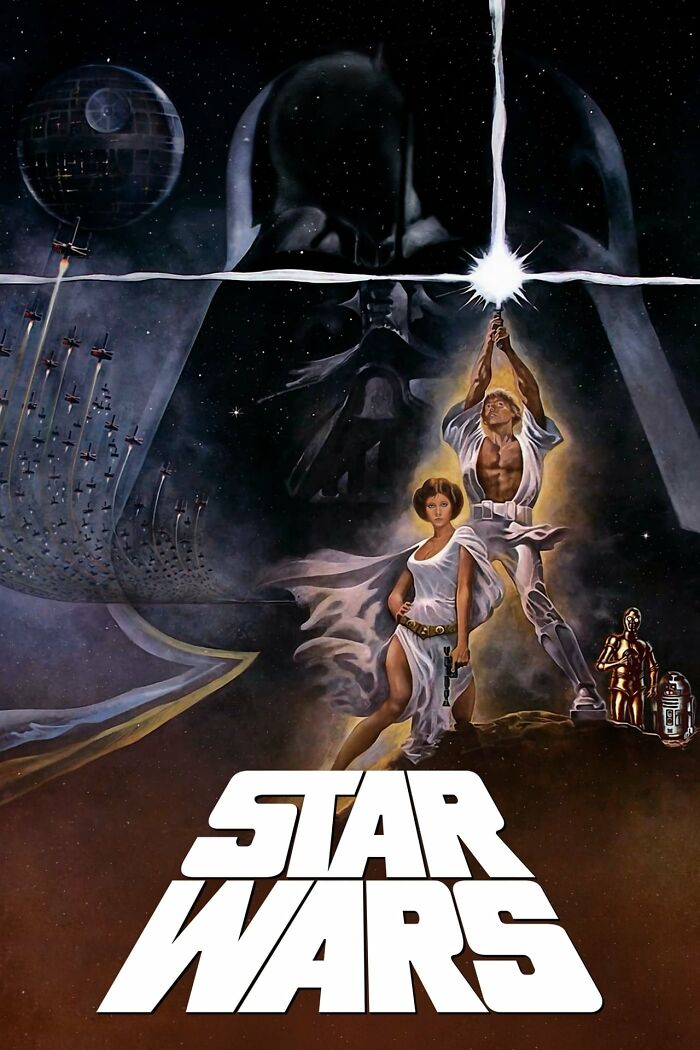 Classic Star Wars poster featuring iconic characters and space scenes, perfect for best nostalgia movies collection.