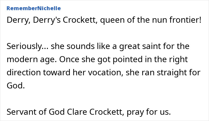 Text about Clare Crockett, actress turned nun, possibly becoming a saint.