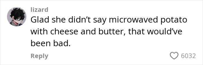 Comment about microwaved potato, with user profile picture and a like count.