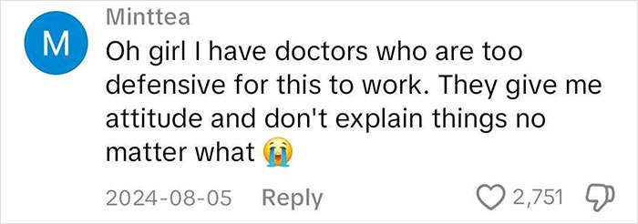 Comment expressing frustration with doctors, highlighting issues despite using a medical binder hack.