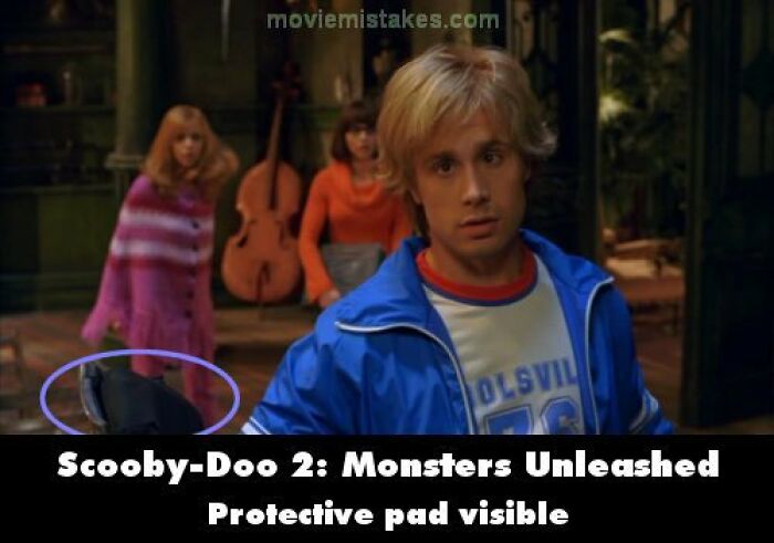 Actor in Scooby-Doo 2 scene with visible protective pad, highlighting a funny movie mistake.