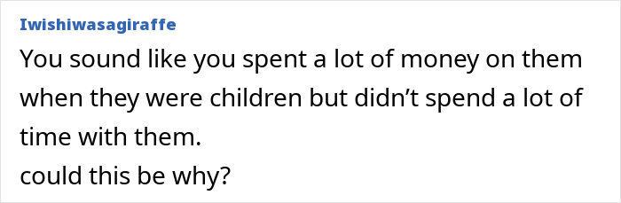 Comment questioning a mother's relationship with her children living abroad.