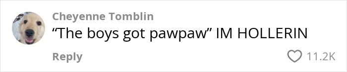 Comment on a social media post about sons' mouths being washed, mentioning "pawpaw." User reacts humorously.