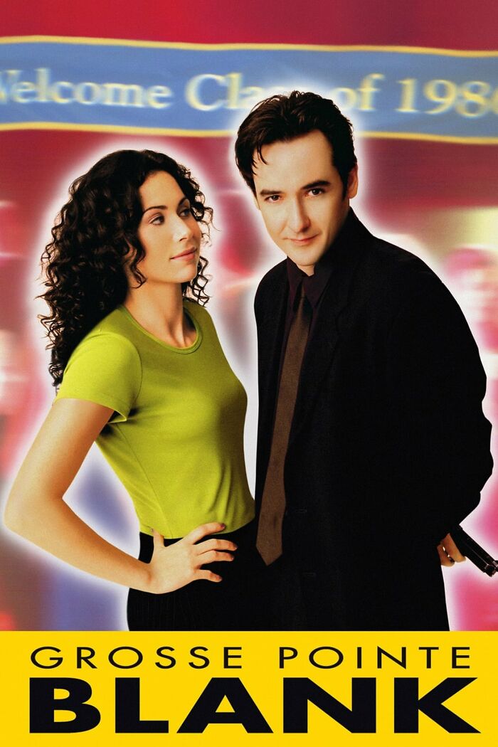 Poster for "Grosse Pointe Blank" featuring two main characters, a classic example of nostalgia movies.