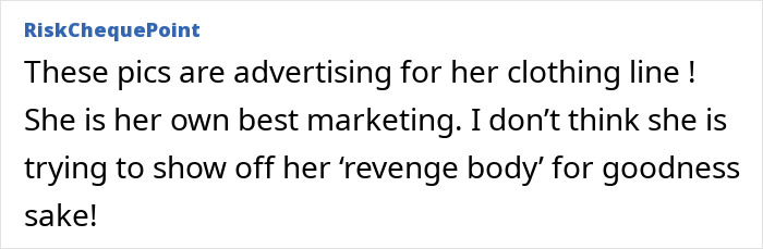 Comment discussing Jessica Simpson's marketing and clothing line, mentioning her "revenge body.