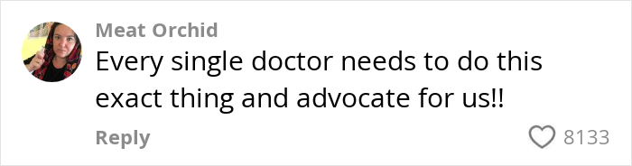 Comment stating doctors should advocate for patients during surgery with over 8000 likes.