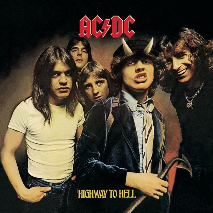 Album cover of AC/DC's "Highway to Hell," showcasing iconic '70s rock band that still rocks harder than modern hits.