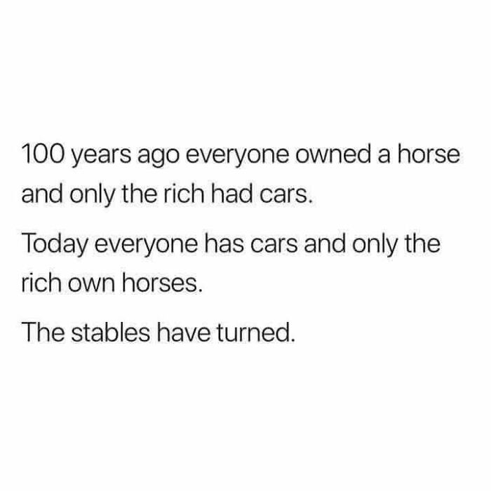 Hilarious linguistic meme about the changing roles of horses and cars over time.