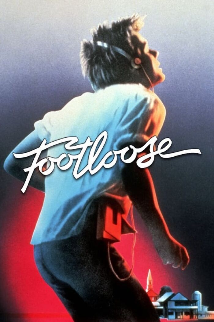 Cover of Footloose, a classic example of nostalgia movies, featuring a young man dancing passionately.