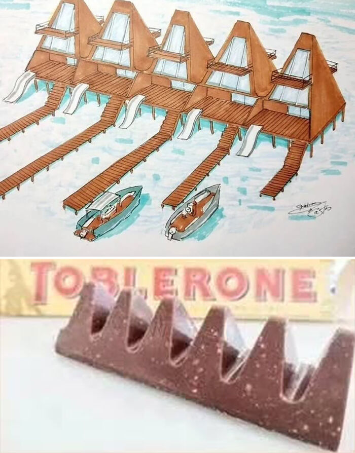 Architectural design inspired by Toblerone chocolate, illustrating creative ideas from everyday objects.