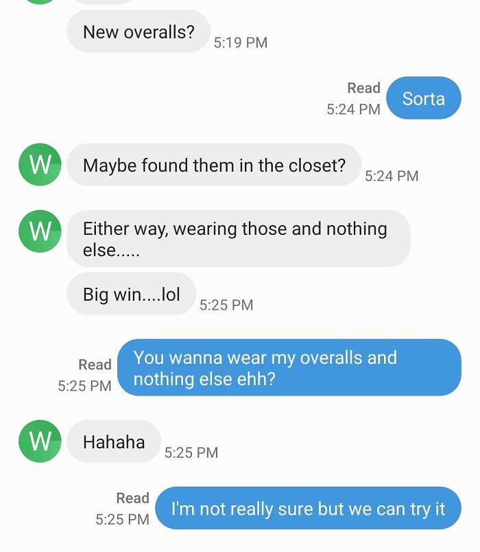 Text conversation meme about dating in your 30s, discussing overalls humorously.