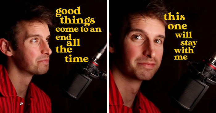 TikTok influencer in a red shirt recording a podcast, with text about good things ending and staying memorable.