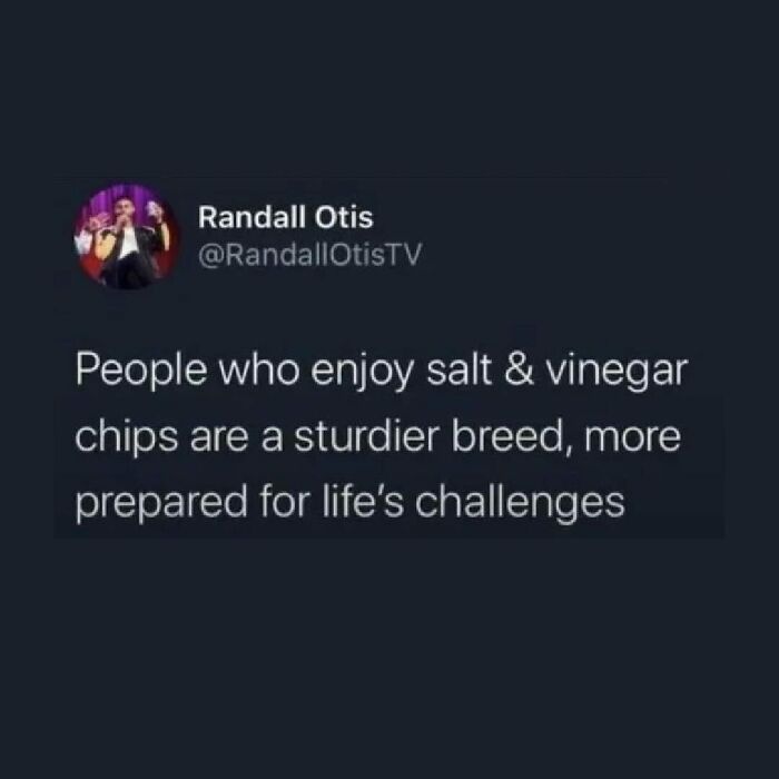 Funny food meme about salt and vinegar chip enthusiasts being resilient in life.