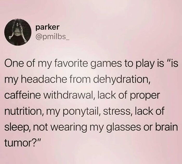 Funny post about moms questioning headache causes, highlighting humor in daily struggles.