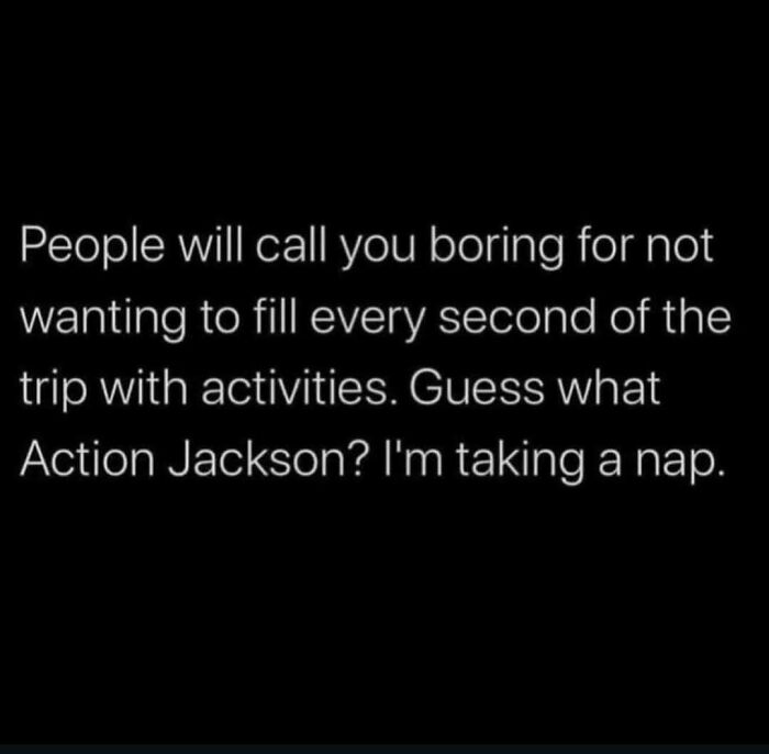 Text meme from a humorous account about moms, stating preference for napping over constant activity on trips.