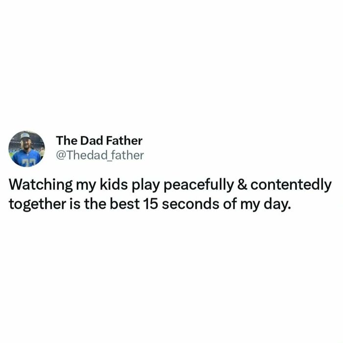 A funny meme highlighting a dad's daily joy as his kids play peacefully for 15 seconds.