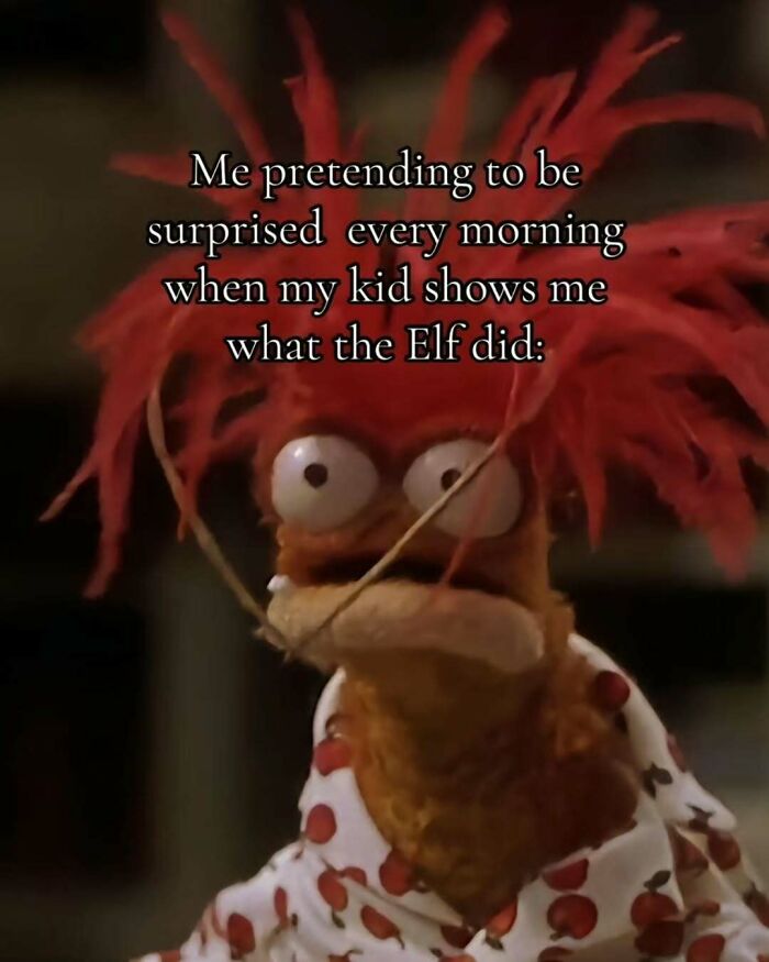 A dad humor meme with a Muppet character looking surprised with wild red hair.