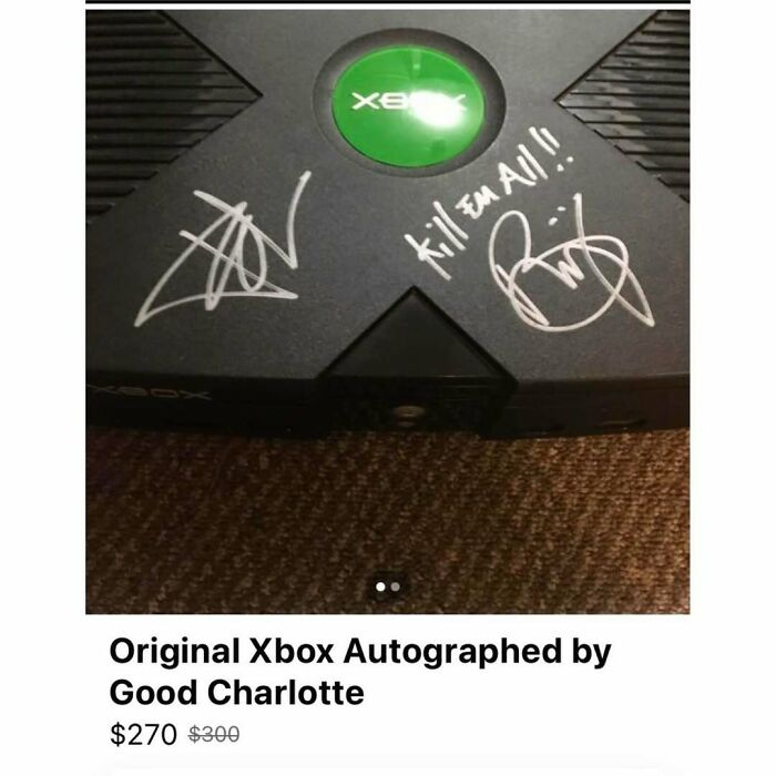 Autographed original Xbox by Good Charlotte, listed for sale on Facebook Marketplace.