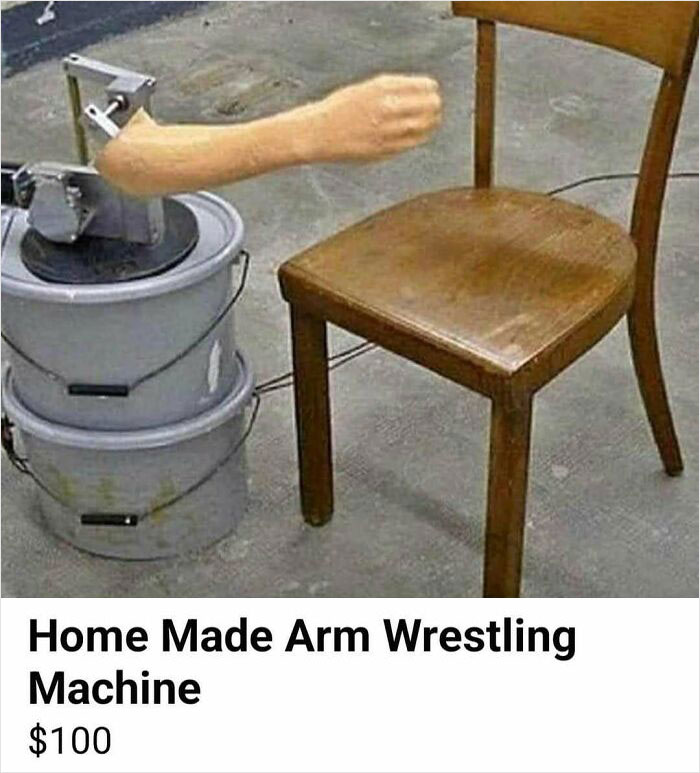 Homemade arm wrestling machine for sale at $100 on Facebook Marketplace.