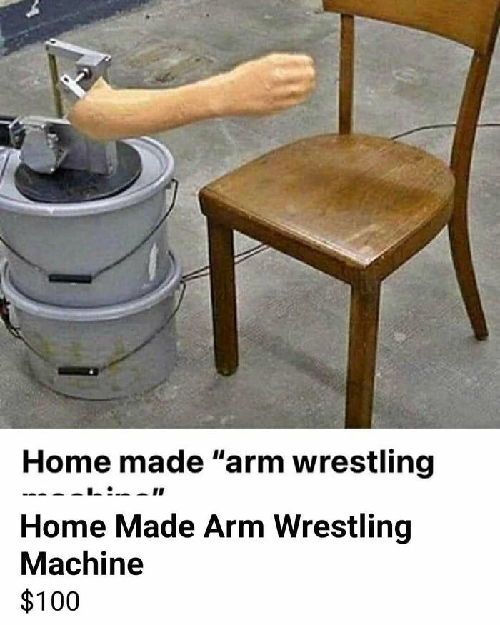 Homemade arm wrestling machine for sale at $100 on Facebook Marketplace.