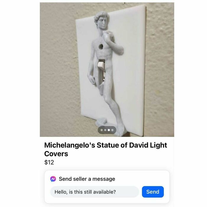 Statue of David light covers for sale on Facebook Marketplace.