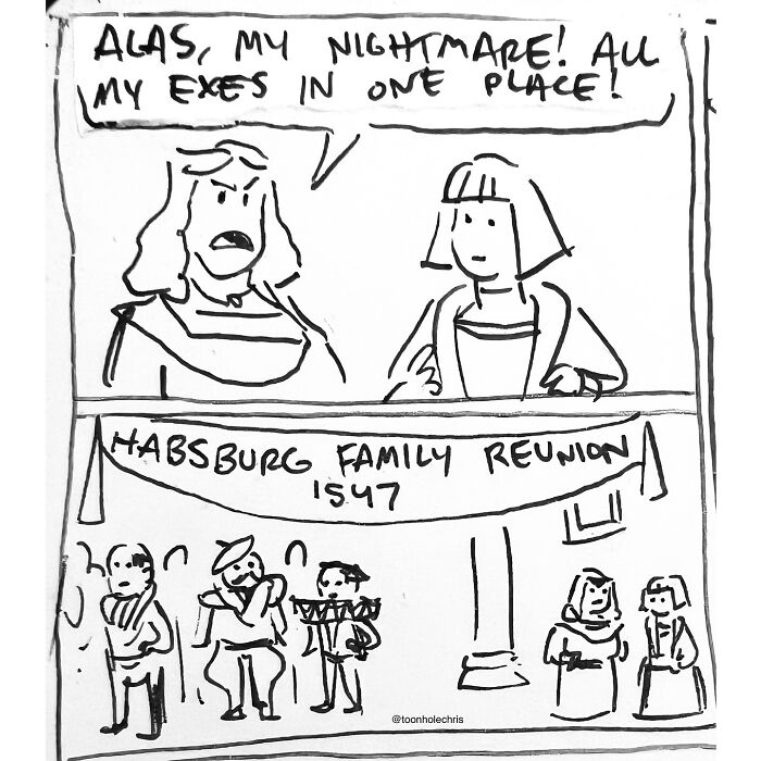 Hilarious sketchbook comic by Toonhole Chris featuring a family reunion in 1547 with a funny conversation.