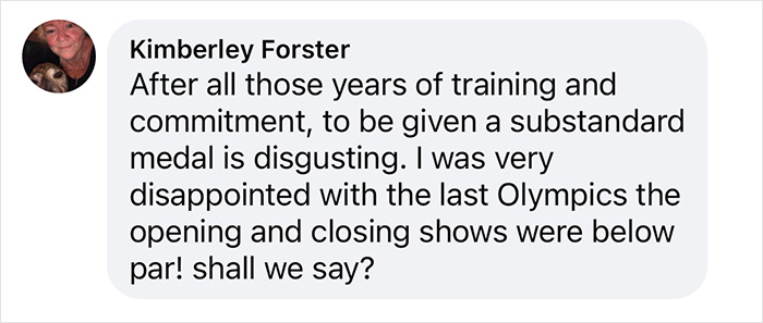 Text message expressing disappointment with Olympic medals and shows quality. Paris Olympic athletes upset.