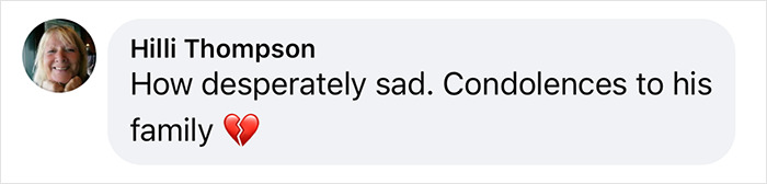 Comment expressing sadness over Tony Slattery's passing, offering condolences with a broken heart emoji.