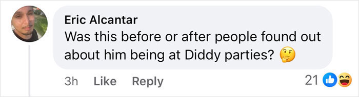 Comment questioning involvement at Diddy parties amid Epstein Island controversy.