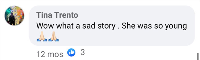 Comment expressing sadness over bride left malnourished in vegetative state, includes prayer emojis.