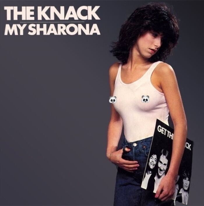 '70s song cover art featuring a woman in a white tank top holding an album.