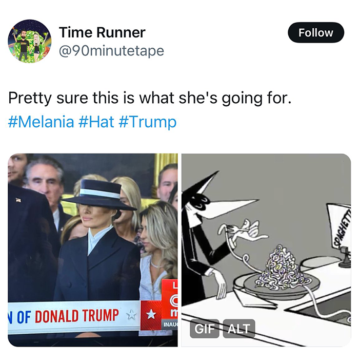 Melania Trump's outfit compared to a cartoon character in a tweet, sparking humorous reactions.