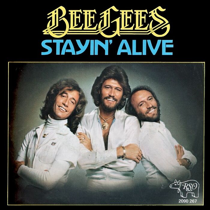 Bee Gees album cover for "Stayin' Alive," a classic '70s song still popular today.