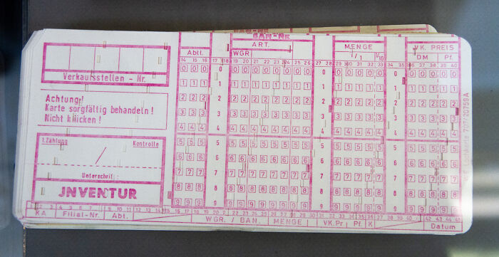 A historical inventory card featuring numerical data, showcasing an invention ahead of its time.