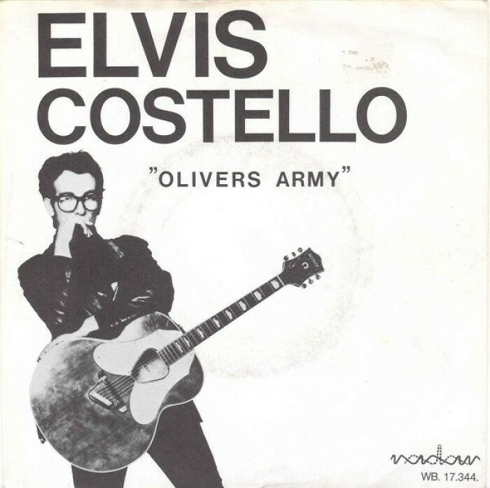 Elvis Costello on the cover of "Oliver's Army," a classic '70s song.