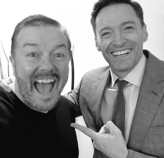 Hugh Jackman Brutally Roasted As Ricky Gervais Recreates His Shirtless Selfie