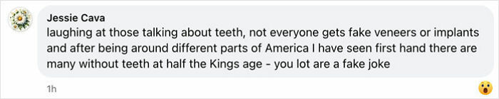 Comment discussing dental issues related to the shortage of dentists in the UK, critiquing opinions on fake teeth.