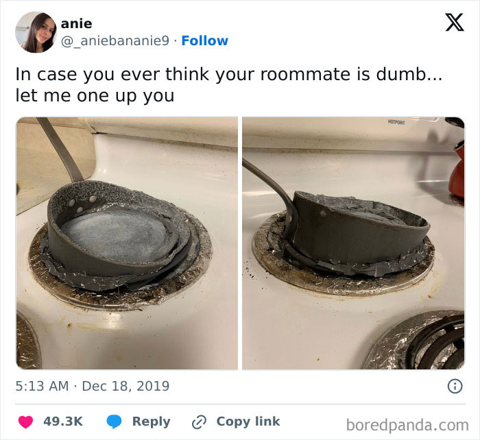 Melted pot on a stove, highlighting a horrible-roommates cooking mishap.