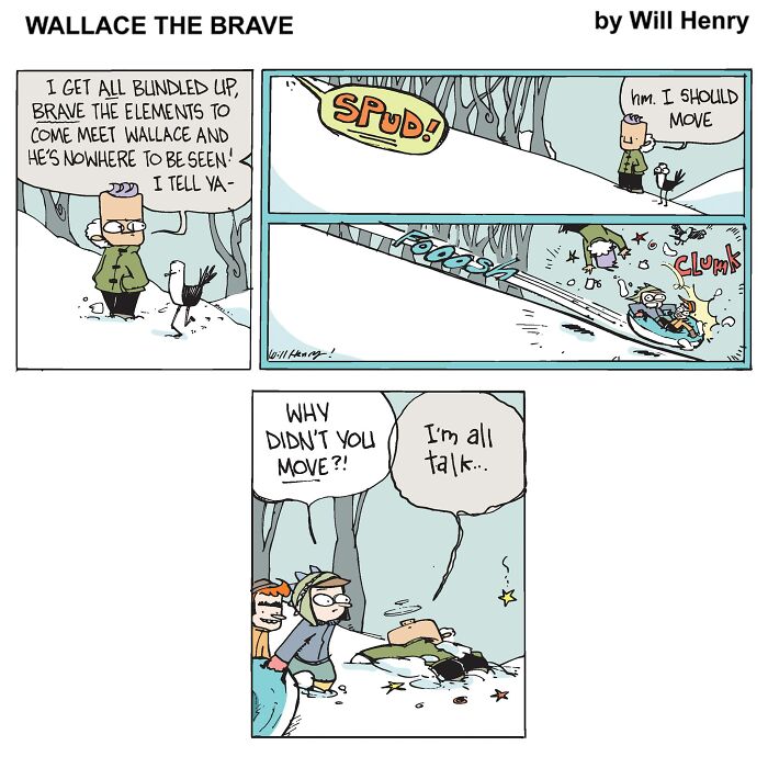 Comic by Will Henry featuring a humorous winter scene with characters in the snow, showcasing whimsical elements.