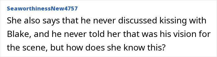 "Comment discussing intimacy coordinator concerns after Justin Baldoni's 'It Ends With Us' footage release.