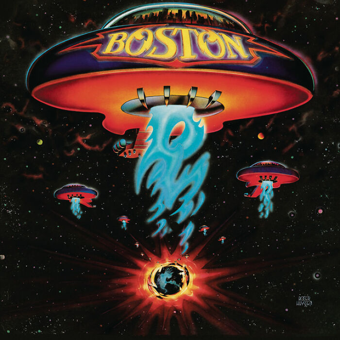 Album cover of Boston's iconic 70s music with colorful spaceships and a celestial theme.